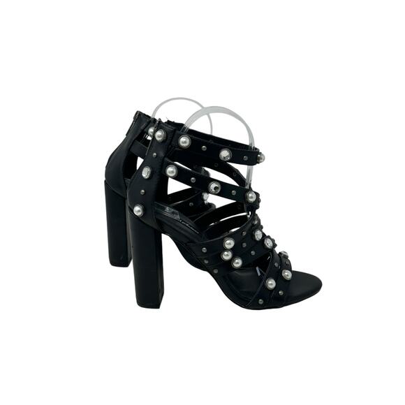 Michael Antonio black embellished studded strappy heel sandals size 6.5 - Picture 9 of 12